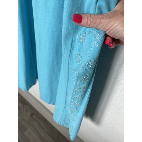 J EEVAN Life Wear Women’s SZ XL Turquoise Metallic Floral Embroidered Long Robe - Picture 7 of 13
